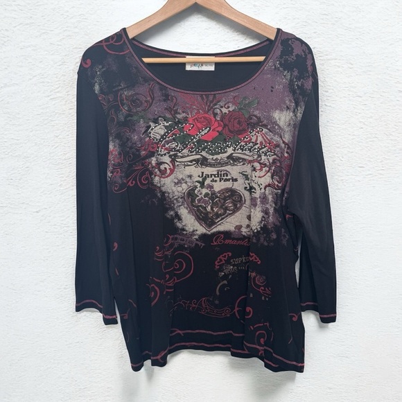 Vintage grunge Black and Red Graphic Top garden chocolate Paris y2k Fairycore 1X - Picture 1 of 6